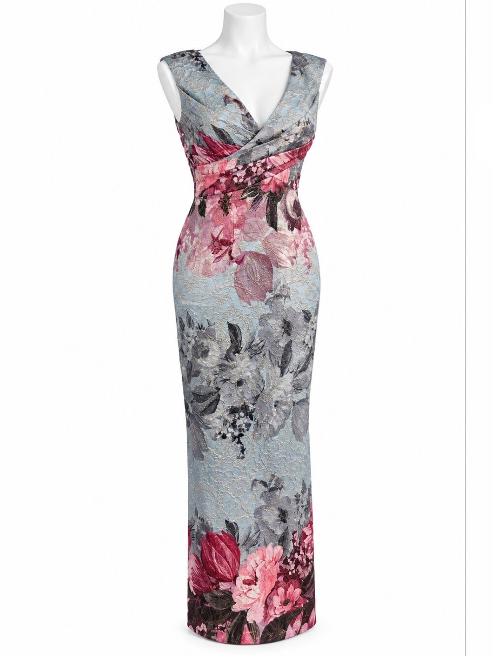 Adrianna Papell Floral Metallic Jacquard Gown Size 0 Formal Maxi Dress Shimmer